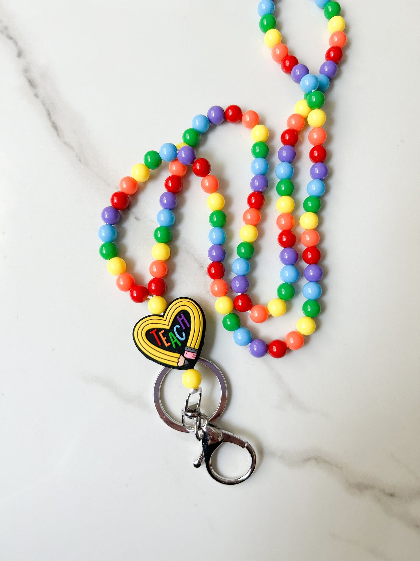 Cute Rainbow "Teach" Teacher Lanyard, Beaded Lanyard, Personalized Lanyard, Custom Educator, Elementary Teacher Gift, Teacher Appreciation