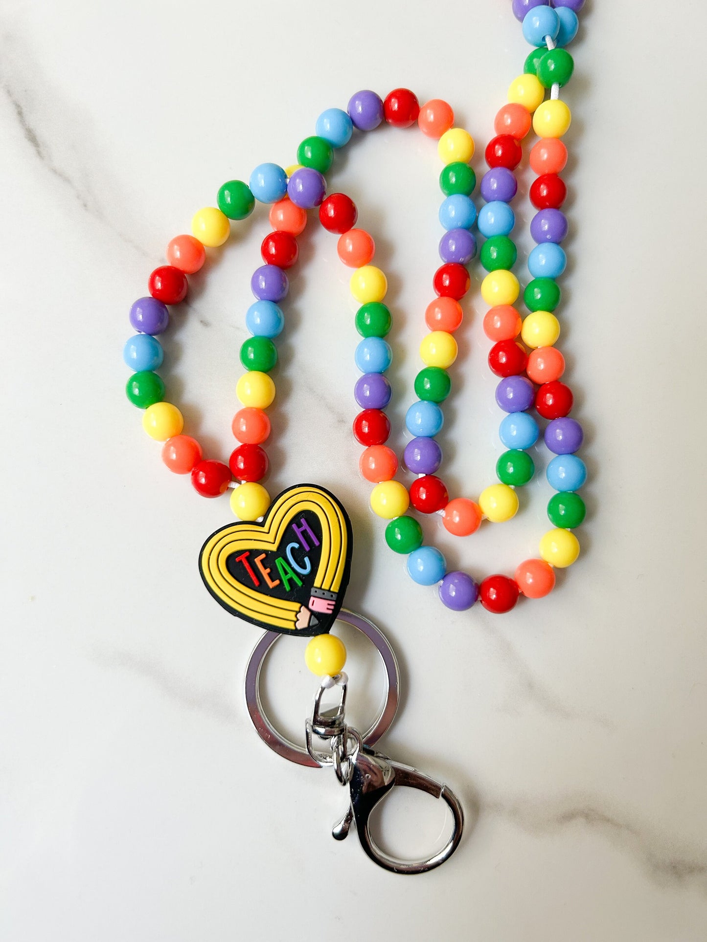 Cute Rainbow "Teach" Teacher Lanyard, Beaded Lanyard, Personalized Lanyard, Custom Educator, Elementary Teacher Gift, Teacher Appreciation