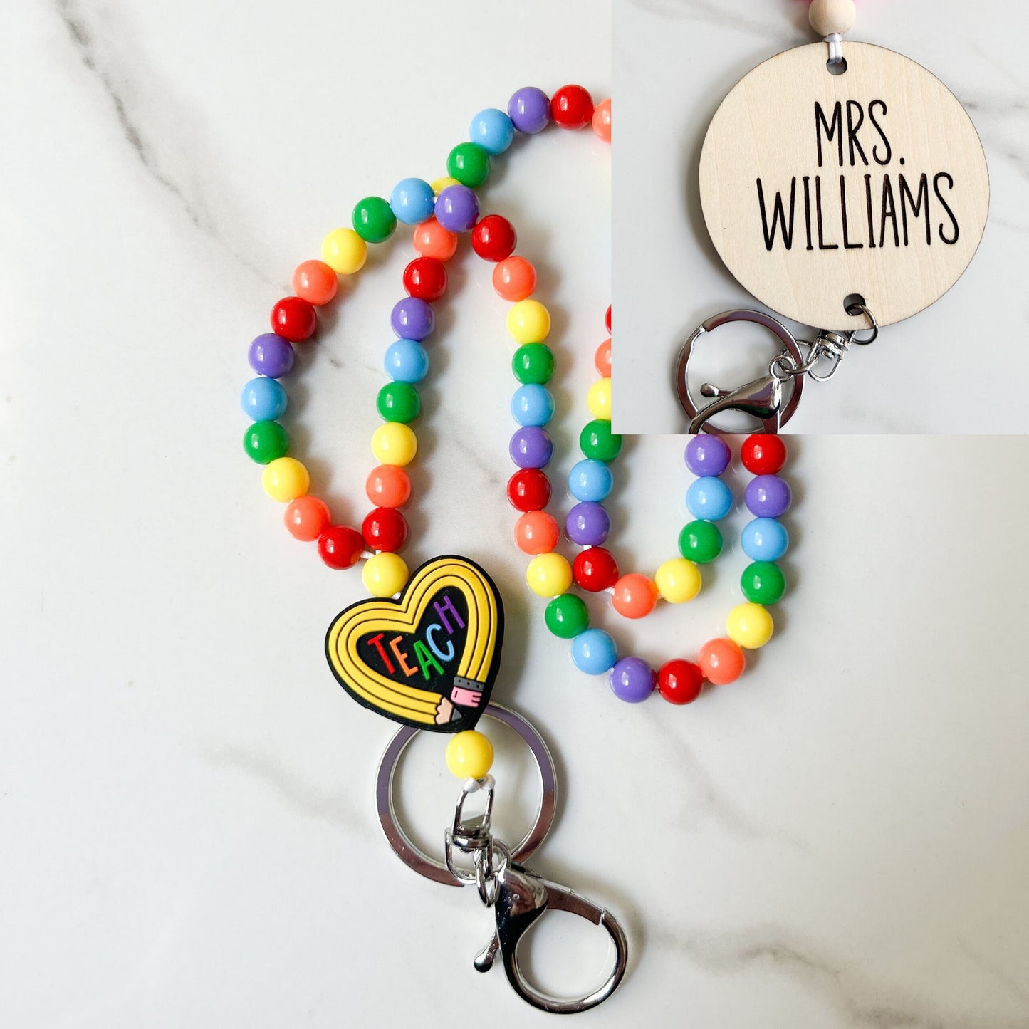 Cute Rainbow "Teach" Teacher Lanyard, Beaded Lanyard, Personalized Lanyard, Custom Educator, Elementary Teacher Gift, Teacher Appreciation