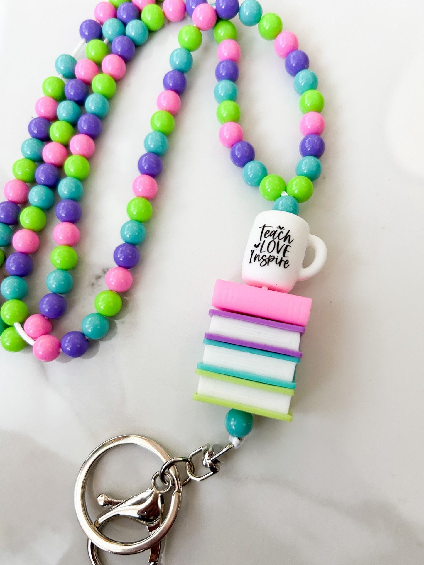 Coloful Reading Teacher Book Lanyard, Librarian Lanyard, Book Beaded Coffee Lanyard, Personalized Teacher Gift, Custom Gift, Book Love