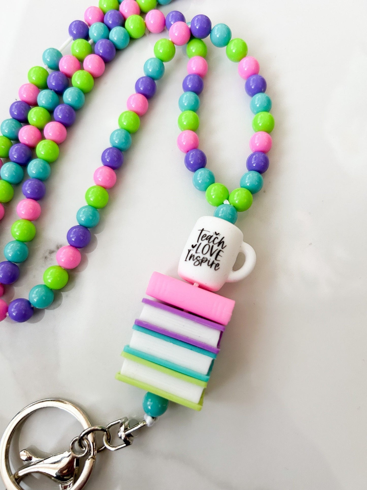 Coloful Reading Teacher Book Lanyard, Librarian Lanyard, Book Beaded Coffee Lanyard, Personalized Teacher Gift, Custom Gift, Book Love