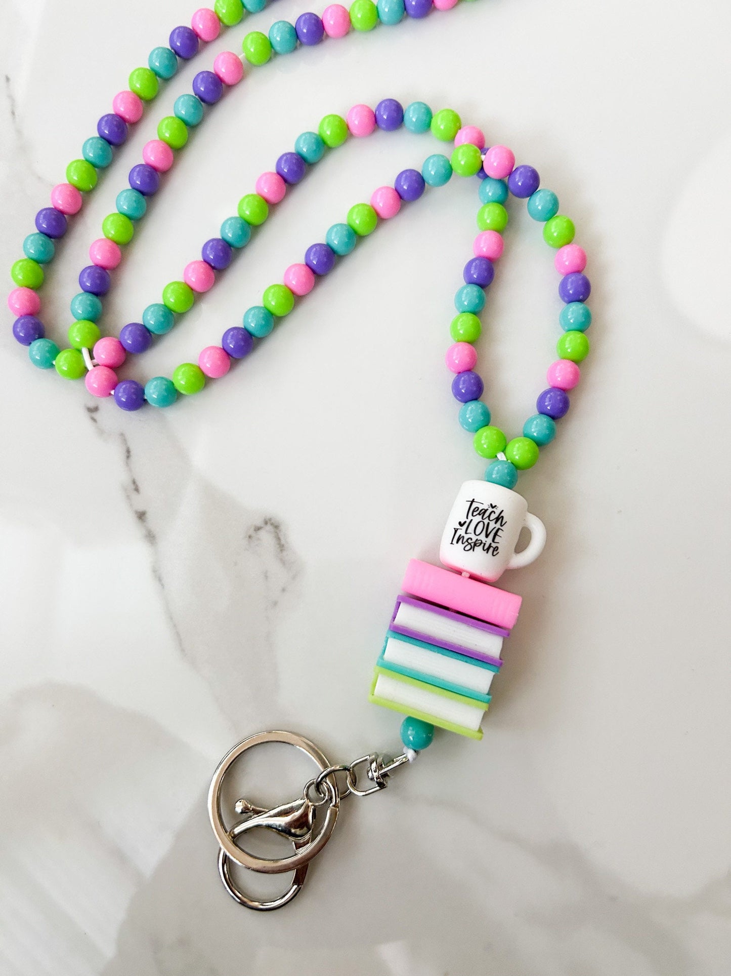 Coloful Reading Teacher Book Lanyard, Librarian Lanyard, Book Beaded Coffee Lanyard, Personalized Teacher Gift, Custom Gift, Book Love